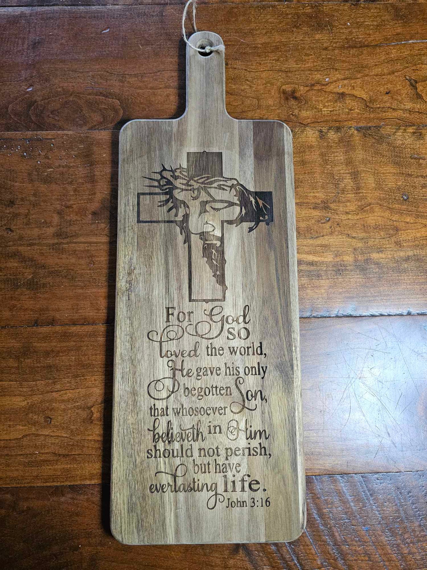 Custom Engraved Long Cutting Board with Handle, Hangable
