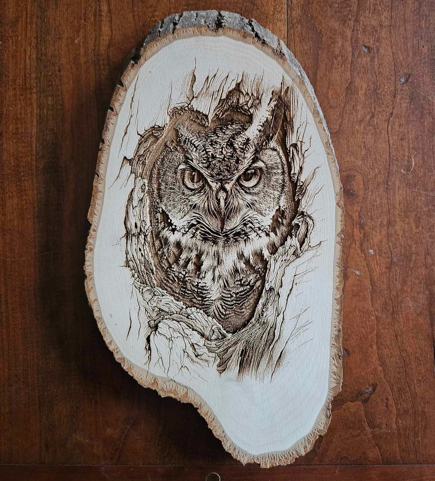 Owl, Relief on Natural Wood