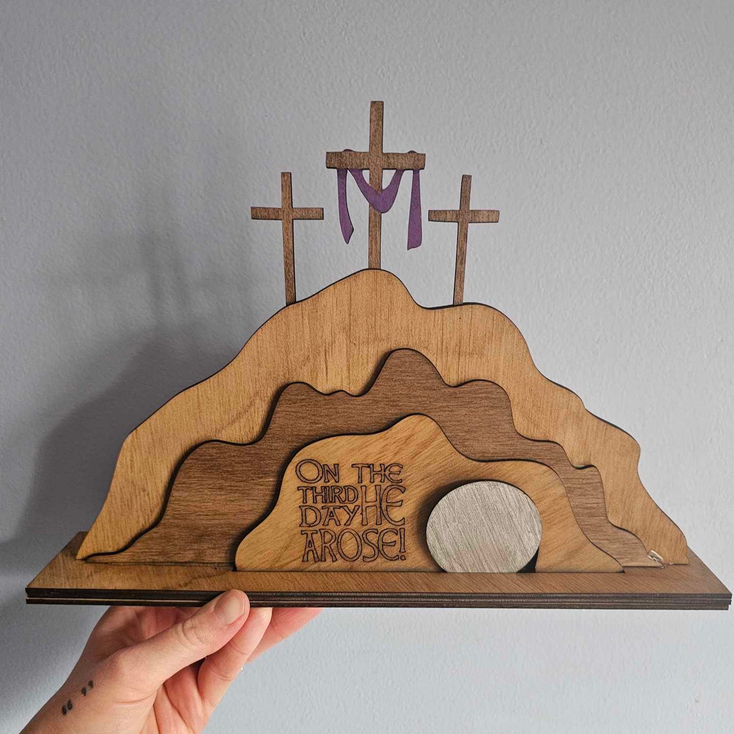 Cross and Tomb with Scripture, Movable Stone