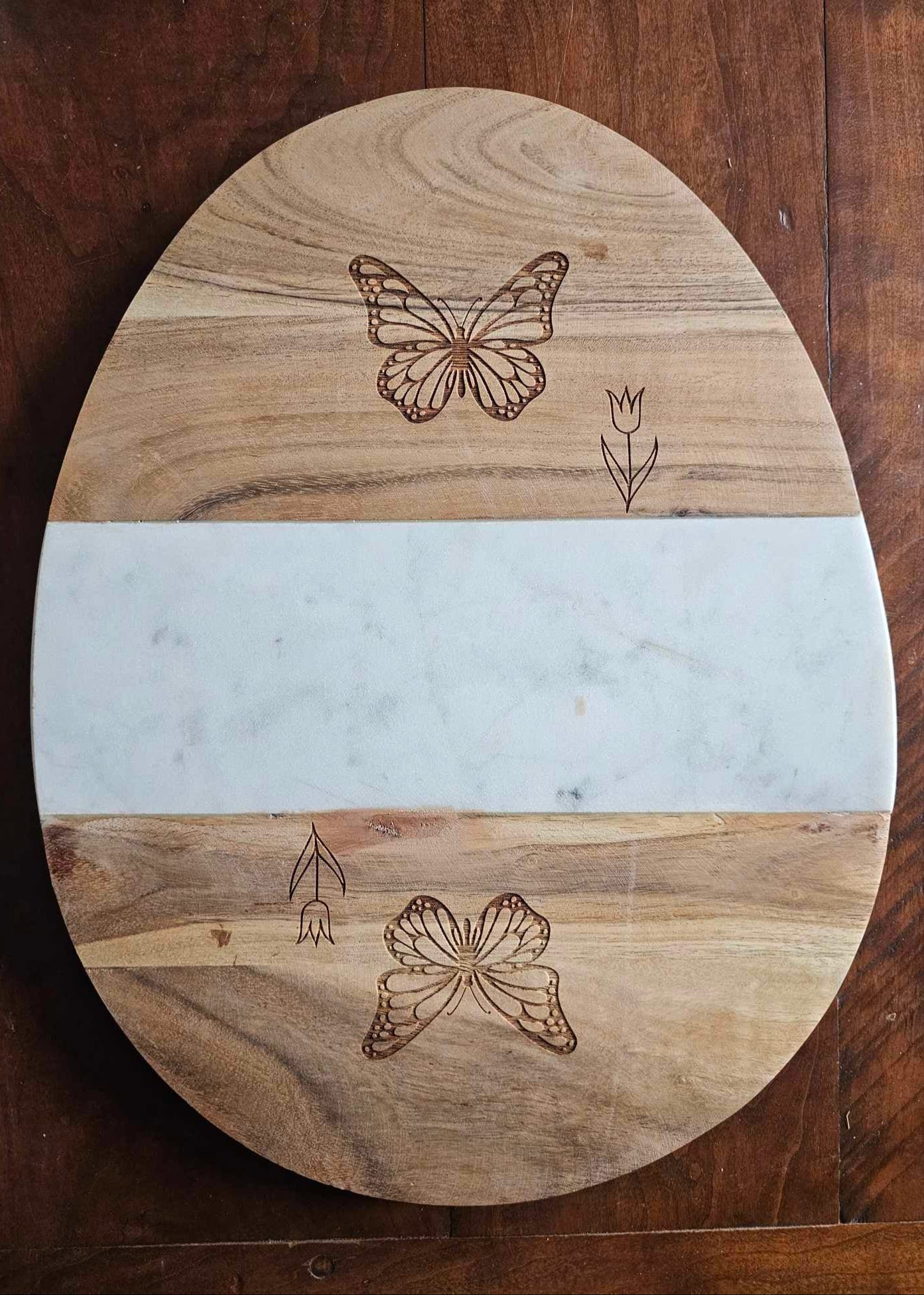 Egg-Shaped Engraved Cutting Board, Marble Inlay