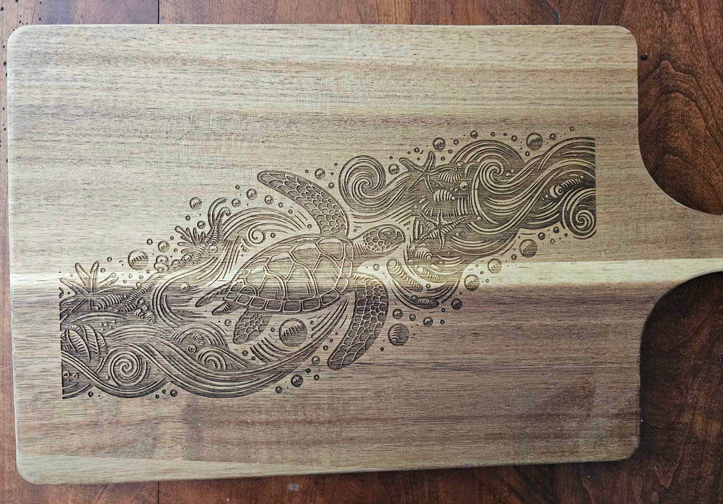 Sea Turtle Engraved Cutting Board with Handle